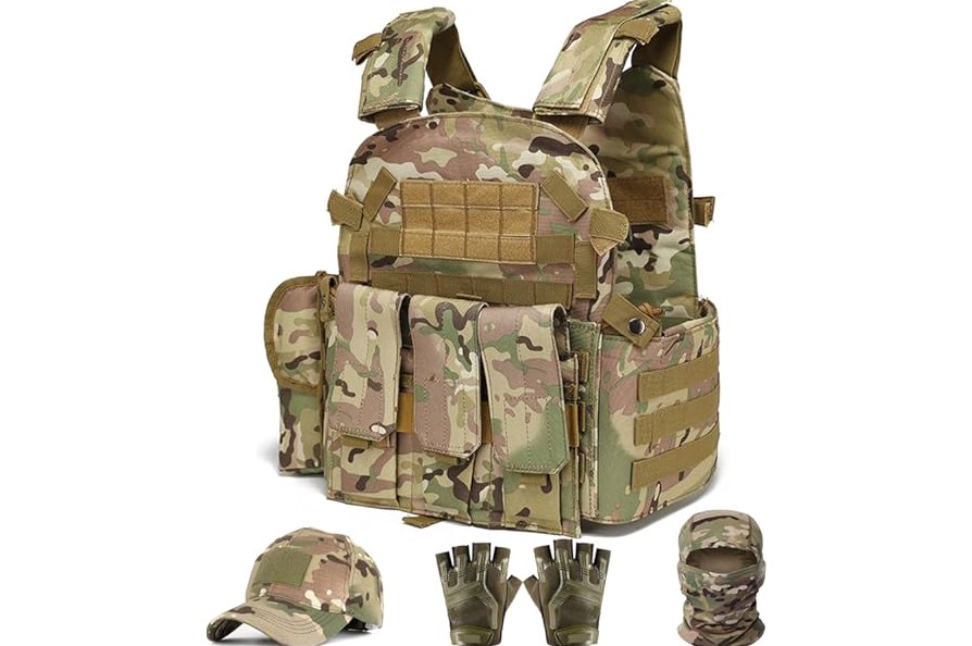 VPZenar Tactical Airsoft Vest and Cap,Gloves,Balaclava for Men, Camo Combat Vest with Detachable Pouches for Adults,Tactical Airsoft Gear product image
