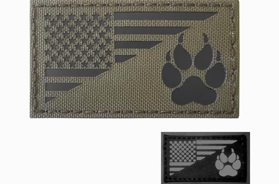 Infrared IR K9 Dog Handler Paw K-9 USA Flag Tactical Morale Touch Fastener Patch (Ranger Green) product image