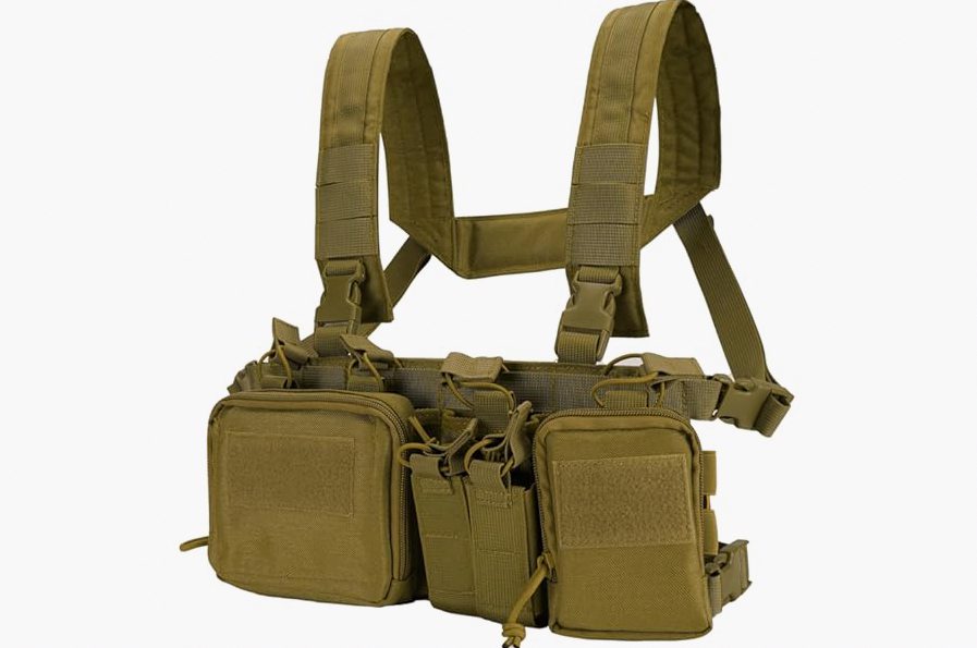 SIVIGEAR Tactical Phone Chest Rig Vest 500D Nylon Molle Compatible Plate Carrier Harness with Phone Mount,Adjustable Strap product image