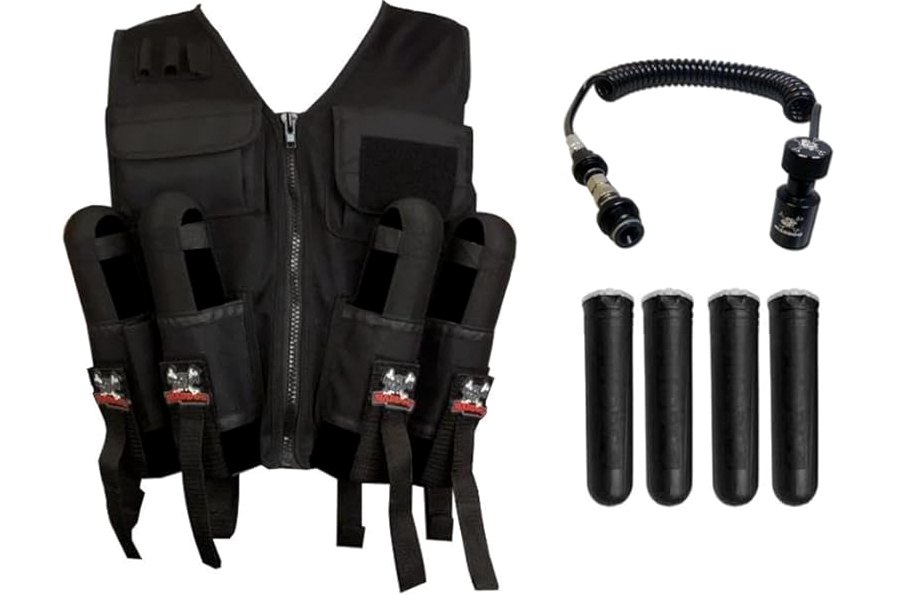 Maddog Tactical Sport Vest with Paintball Pods & Upgraded Slidecheck Remote Coil Paintball Gun Accessory Package | High Pressure Air (HPA) & CO2 Tank Compatible product image